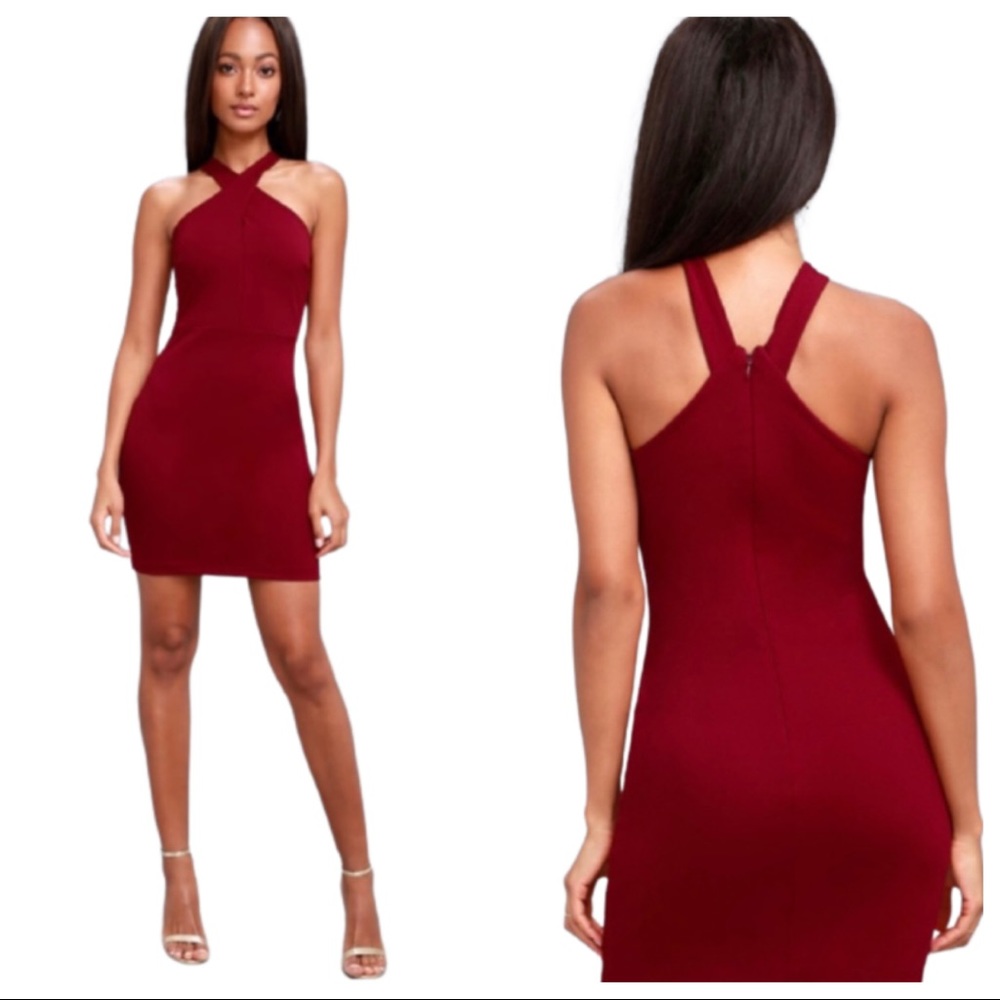 Lulu’s NWT Thrive Wine X-Cross Halter Dress S
